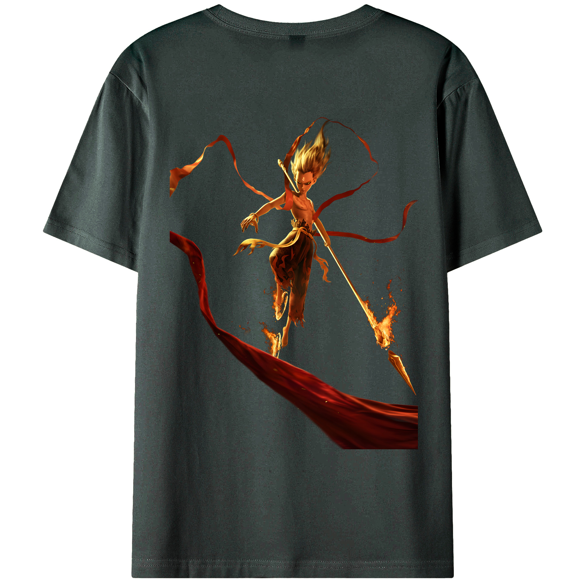 （画像用） Ne Zha 2 ナタ 魔童の大暴れ 綿100％ メンズ半袖Tシャツ（バックプリント） 通気性